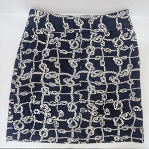 Talbots Nautical A-Line Skirt Size 2 Blue Canvas White Rope Sailor Yacht Coastal